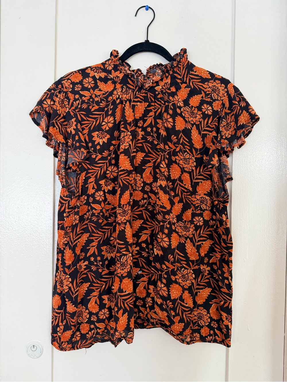 Black and Rust Floral Rayon Top